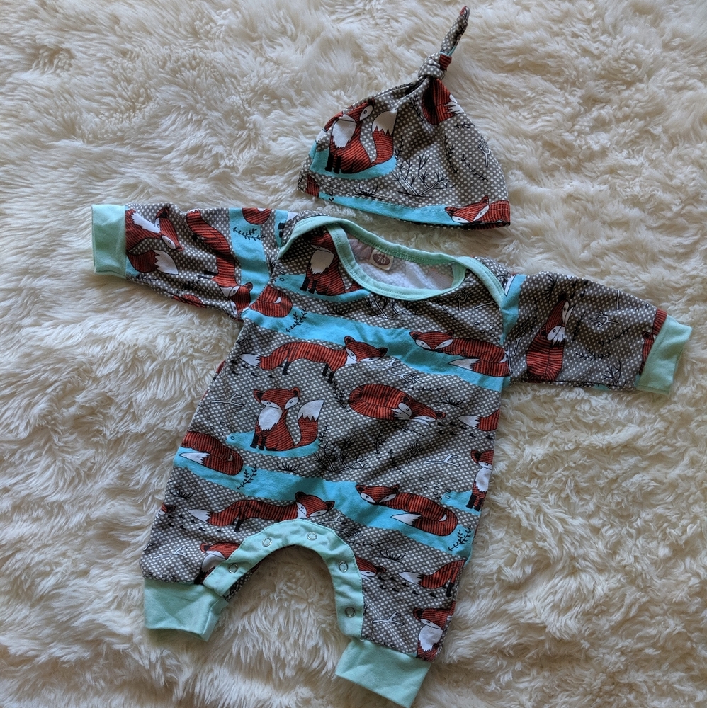 Blue Fox Onesie Outfit with Hat Set